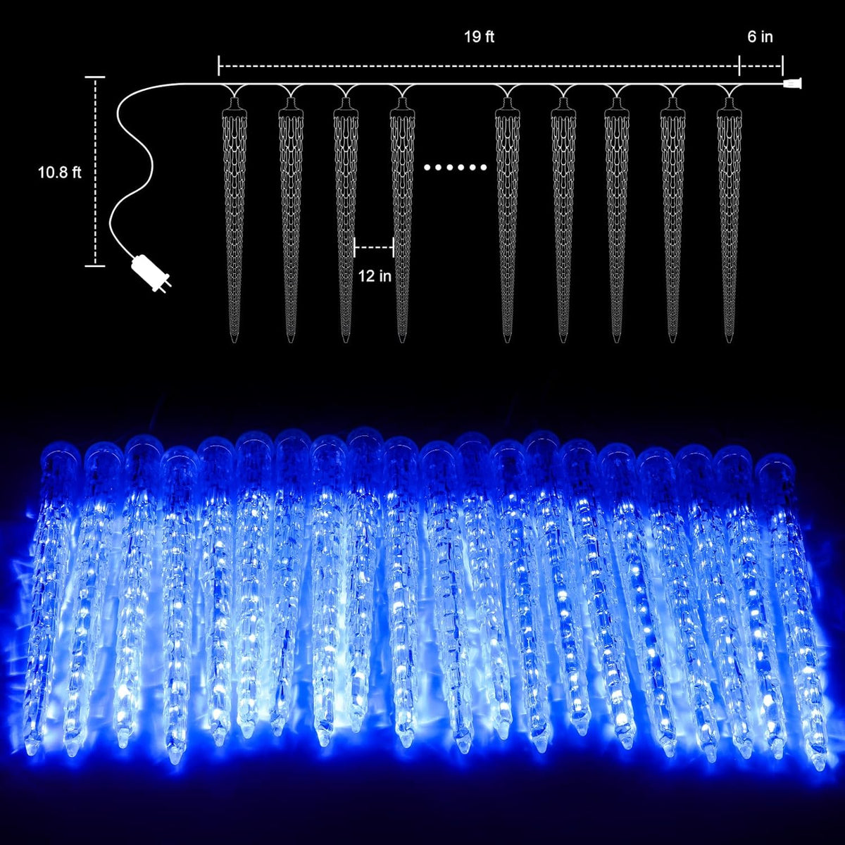 Icicle Lights Outdoor, 19.8Ft Meteor Shower Lights with 20 Tubes, Snowfall Shooting Star Light