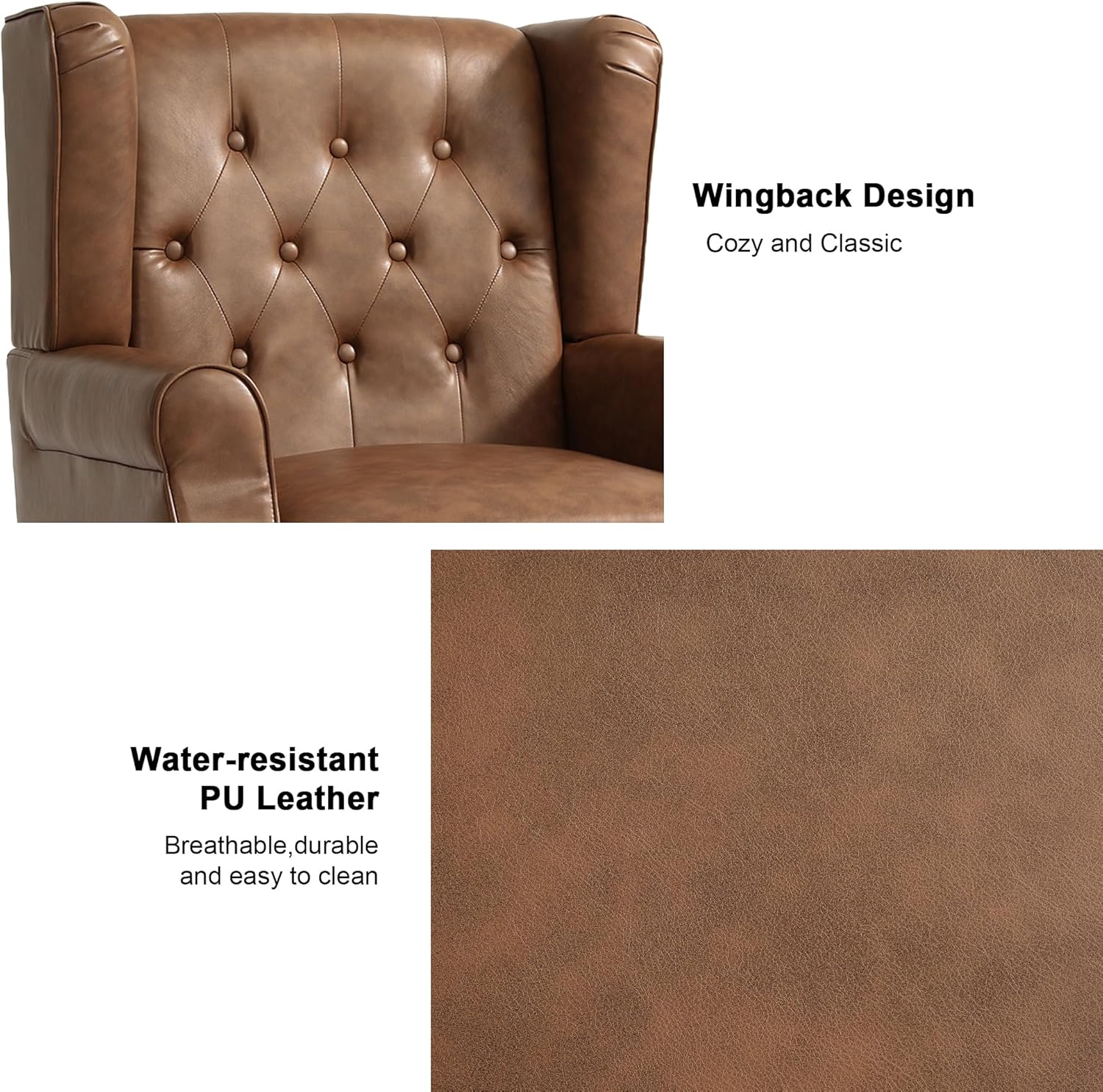 Accent Chair, Upholstered Armchair with Button Tufted High Back & Solid Wood Legs, Comfy Wingback