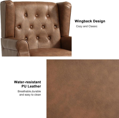 Accent Chair, Upholstered Armchair with Button Tufted High Back & Solid Wood Legs, Comfy Wingback
