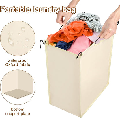MYOYAY 3 Section Laundry Sorter with Garment Hanging Bar Rack Foldable Ironing Board, Laundry