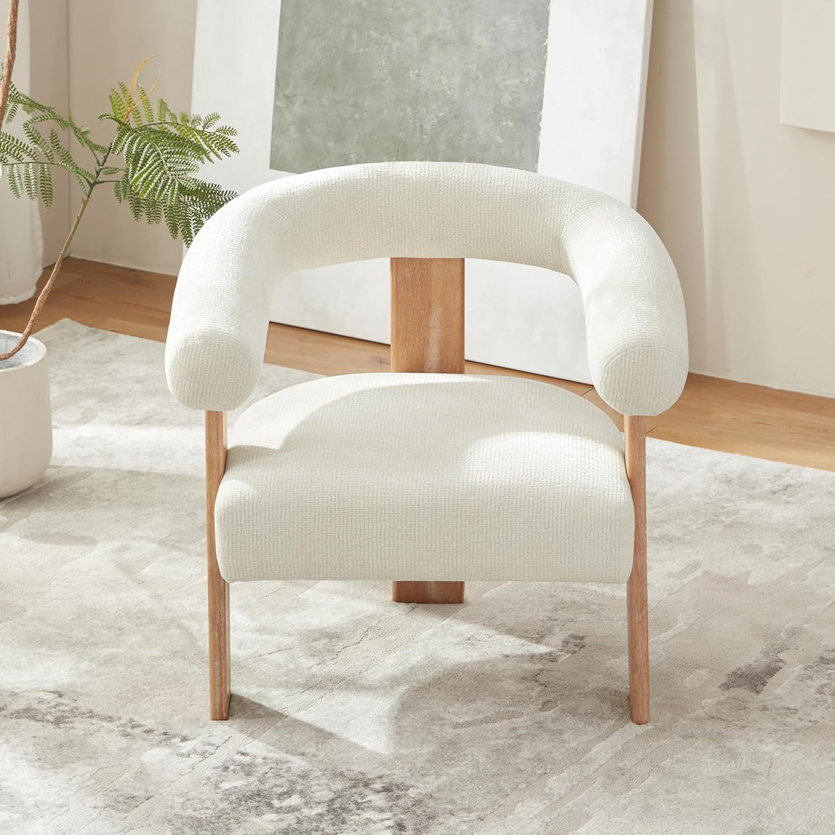 VKNOW Accent Chair Living Room Chair, Modern Upholstered Armchair with Solid Wood Legs, Comfy