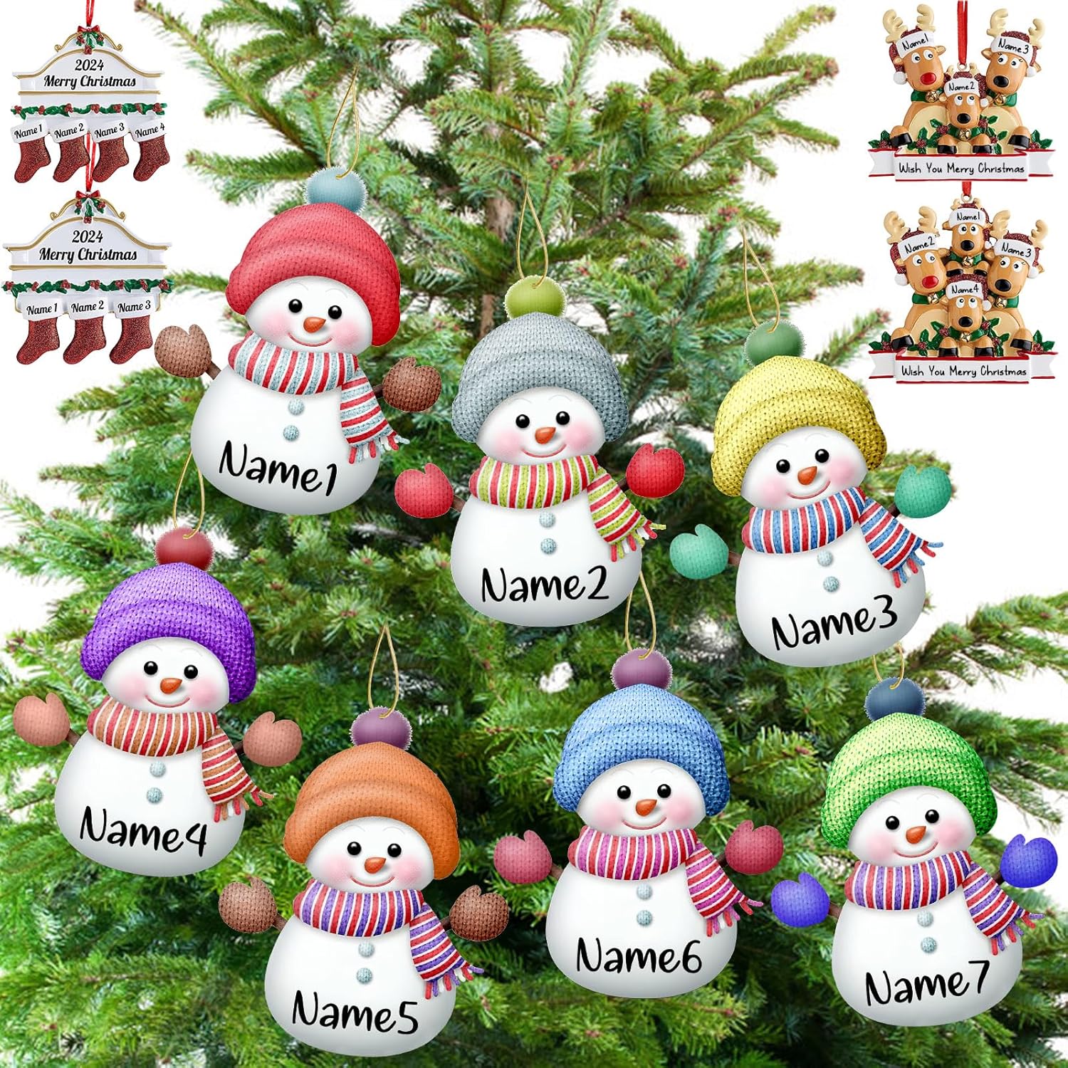 Personalized Christmas Ornaments,7pcs Custom Snowman Ornaments with Name Customized Family Ornament