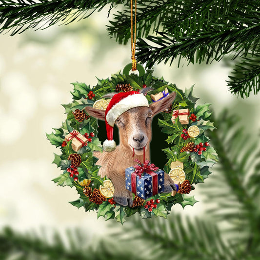 Talataca Goat Wearing A Christmas Hat Wreath Farm Lover 2D Flat Car Rear View Mirror Accessories