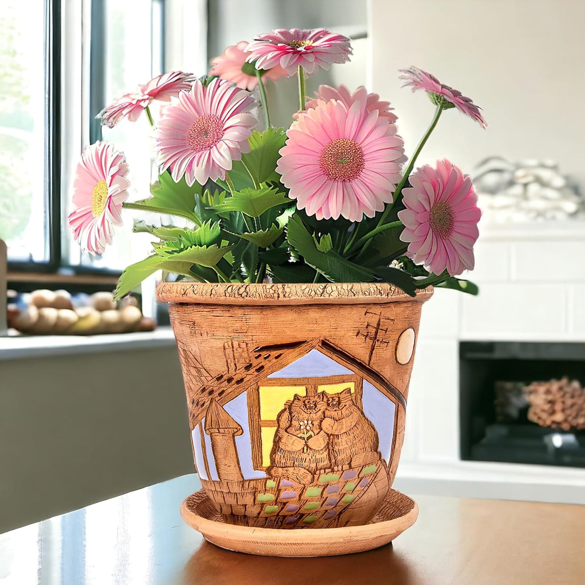 Ceramic Pot with Drainage Hole and Saucer, Plant Pots, Modern Decorative Planters for House Plants