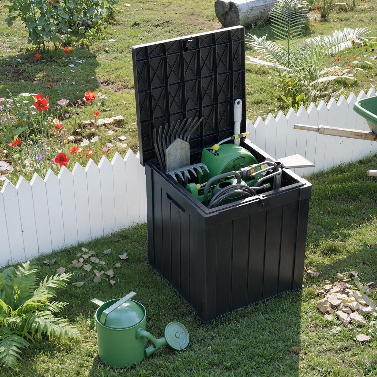 51 Gallon Resin Deck Box, Lockable Patio Outdoor Storage Box for Furniture, Garden Tools and Tools