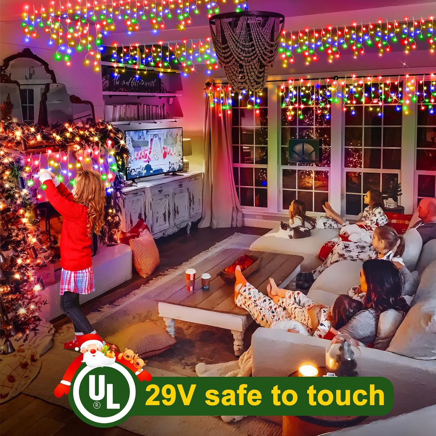 KNONEW Christmas Lights Outdoor Decorations 400 LED 33ft 8 Modes Curtain Fairy String Light with 75