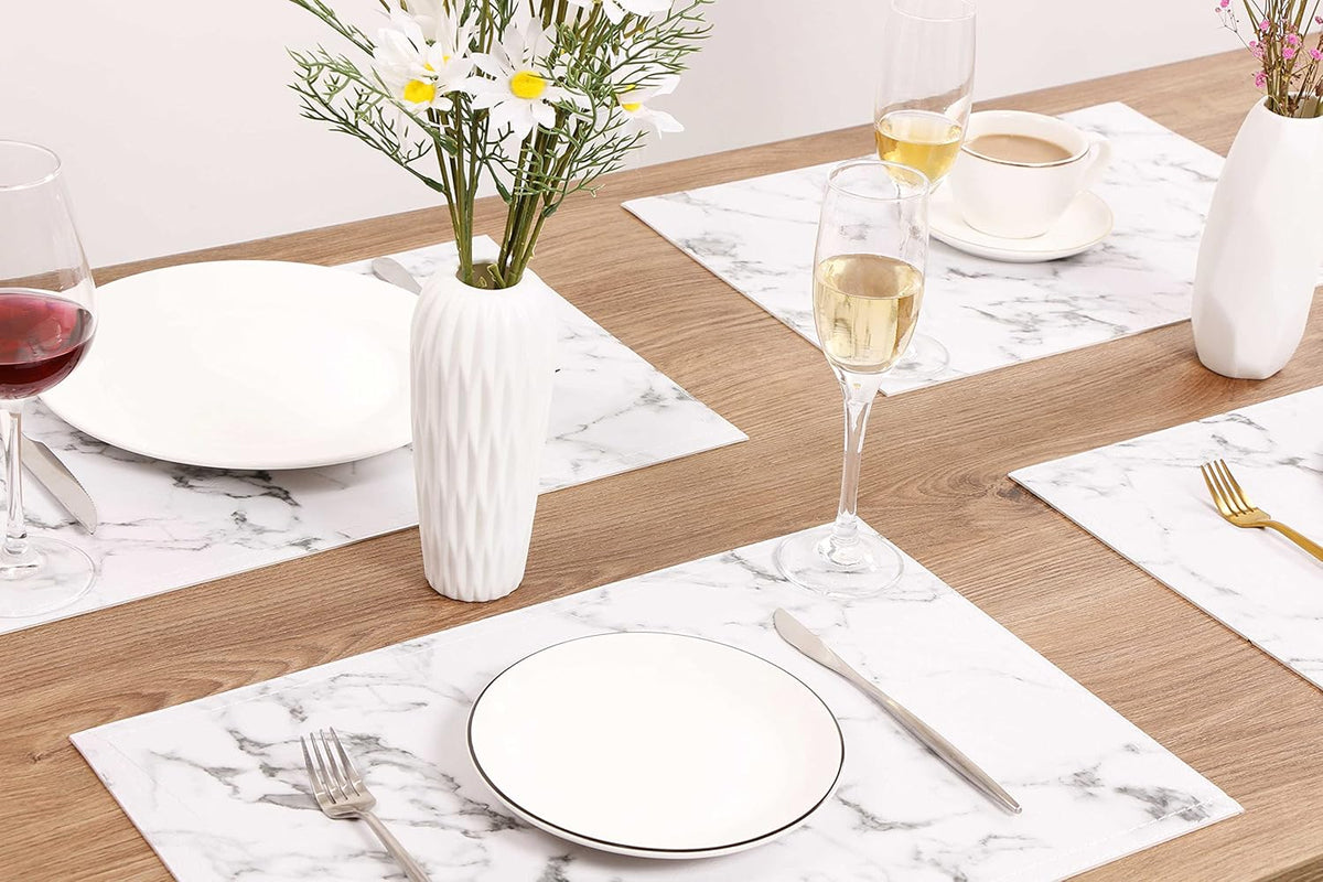 Marble Faux Leather PU Placemats, Set of 4, Washable, Stain Resistant for Dining Room Kitchen Table