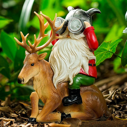 Garden Gnome Statues Resin Gnome Sitting On Deer Statues Solar Lights Outdoor Telescope Gnome Gifts