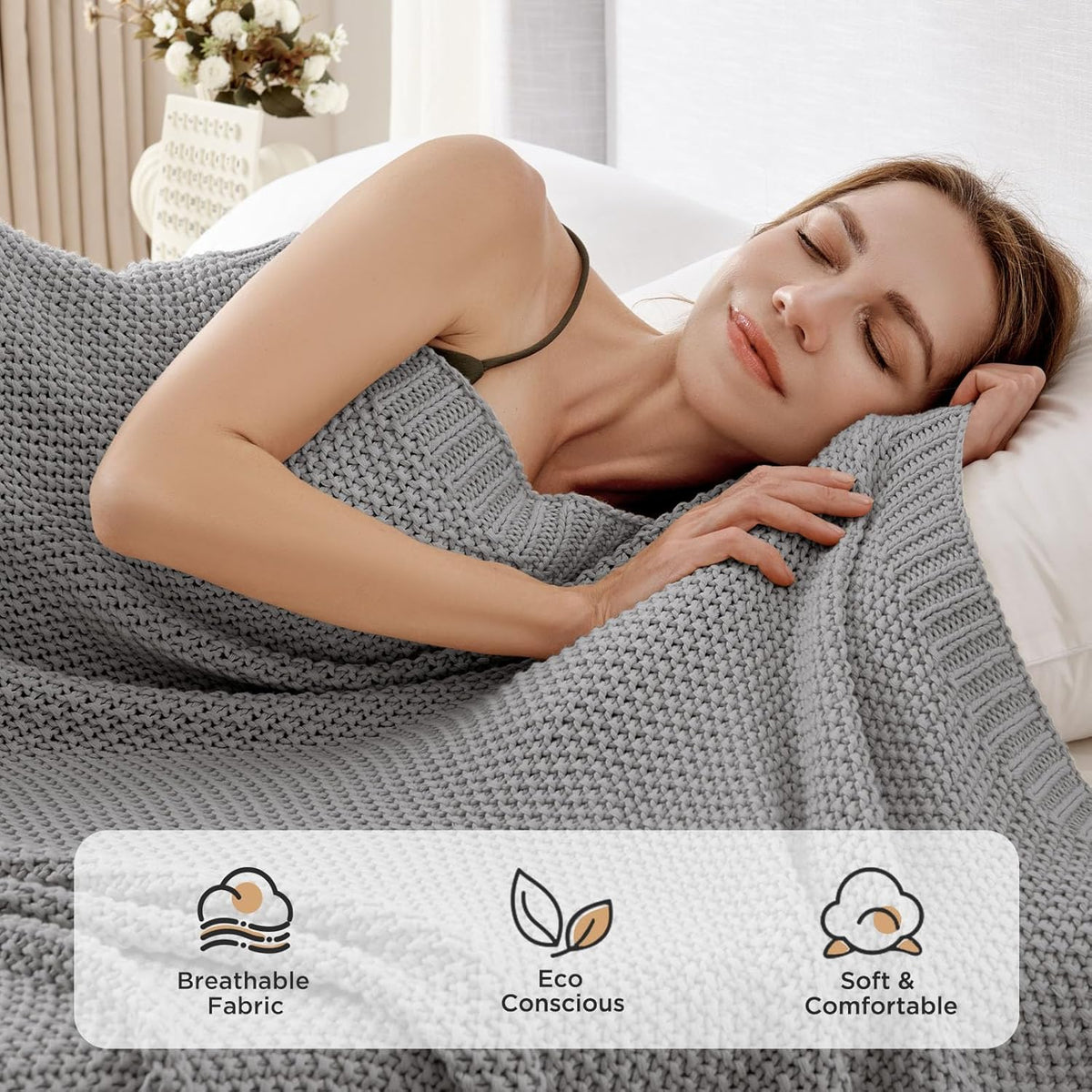 Joydeco Chunky Cable Knit Throw Blanket, Lightweight 100% Cotton Soft Cozy Throw Twin Blanket for