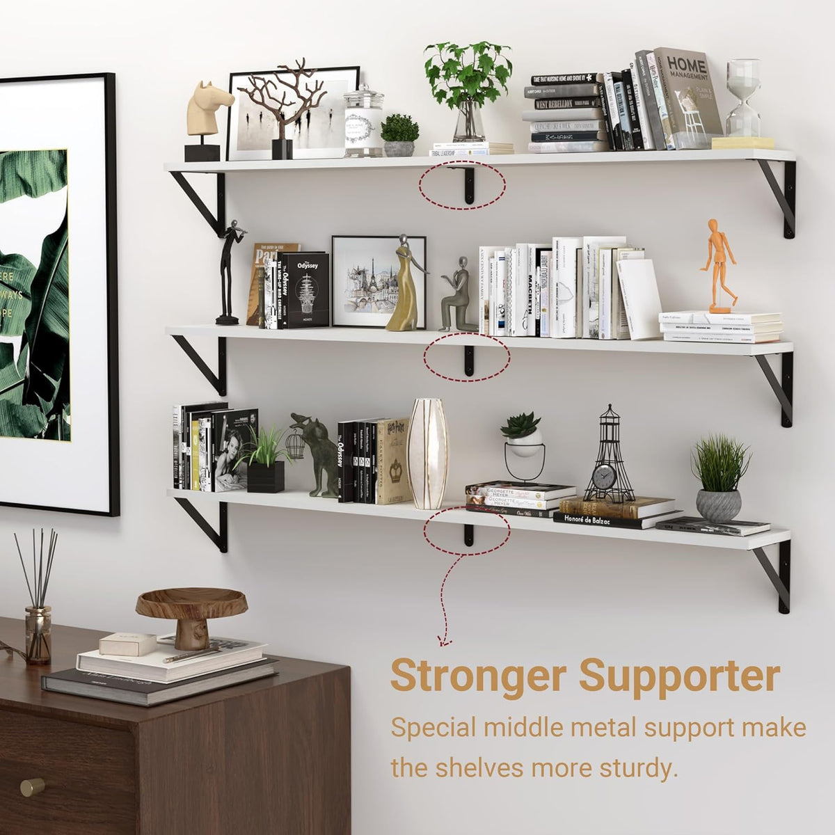 Heimlove 48 Inch Large Wall Bookshelves Set of 3, Wall Mounted Bookshelves,Heavy Duty Wooden