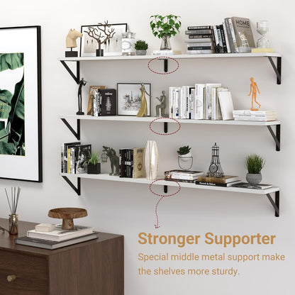 Heimlove 48 Inch Large Wall Bookshelves Set of 3, Wall Mounted Bookshelves,Heavy Duty Wooden
