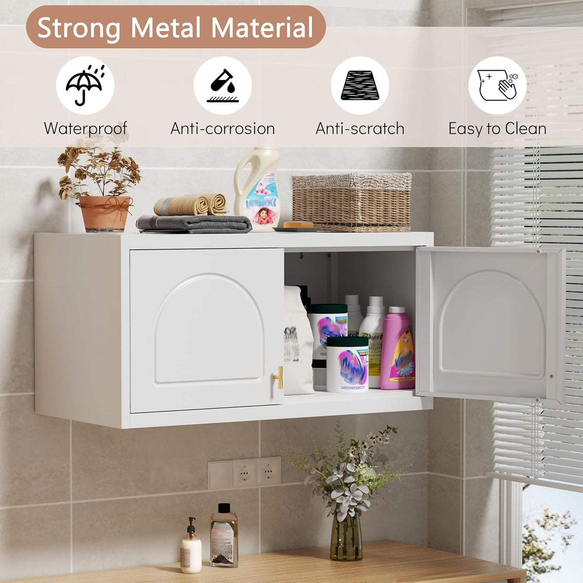 Wall Cabinet with Doors, Small Hanging Cabinet for Kitchen Pantry, Metal Overhead Cabinets for