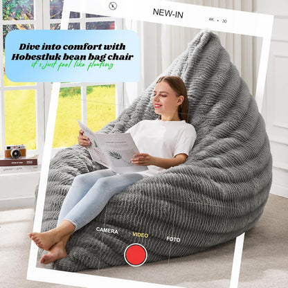 Hobestluk 3 in 1 Bean Bag Chair Giant Bean Bag Chairs for Adults with Ripple Cover Convertible Bean