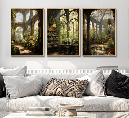 3pcs William Morris Green Plants Canvas Wall Art Medieval Castle Posters Prints Gothictalian
