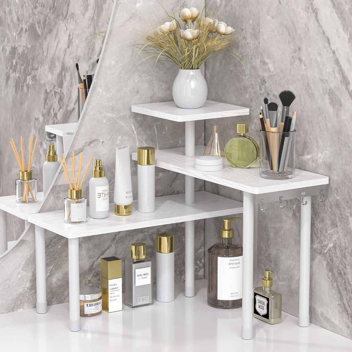 JayRex Bathroom Organizer Countertop Corner Shelf, 3 Tier Moveable Organizer for Make Up, Dresser