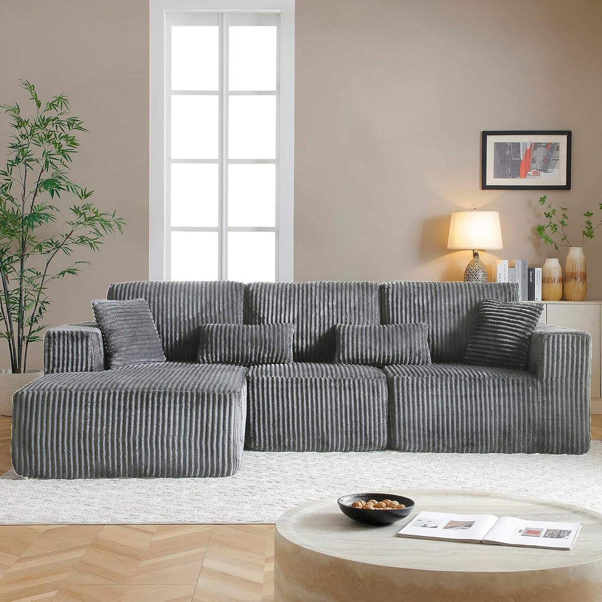 HYJT-H&K Modular Sectional Sofa Cloud Sectional Couch, 107" Comfy Fluffy L Shaped Dark Grey Couches