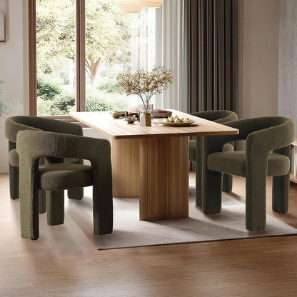 Green Sherpa Dining Chairs Set of 4, Modern Barrel Dining Room Chairs Upholstered Faux Fur Accent