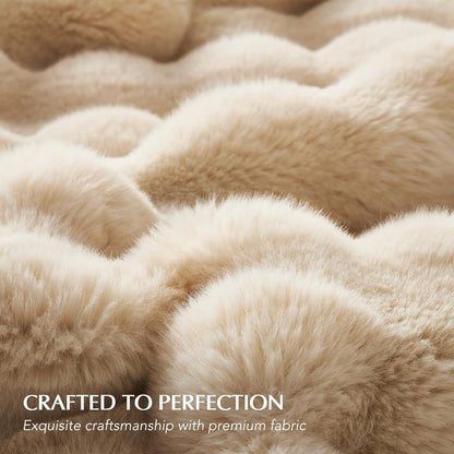 EVERGRACE Ultra Soft Luxury Fluffy Ridgeline Faux Rabbit Fur Throw Blanket, Thick Warm Bubble Throw