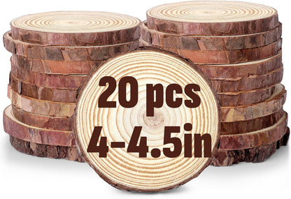 FUMILE Unfinished Natural Wood Slices 4-4.5 Inch, 20 PCS Round Wooden Discs with Tree Bark, Wood