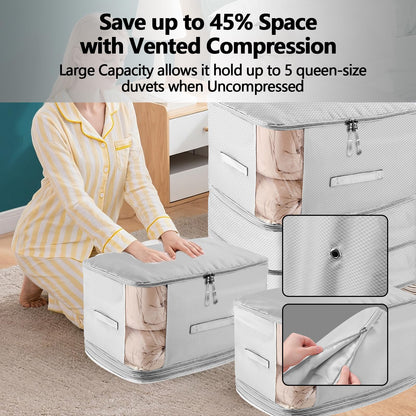 2 Pack Space Saving Comforter Storage Bag with Handle, 3-Layer Compression Blanket Storage Bags