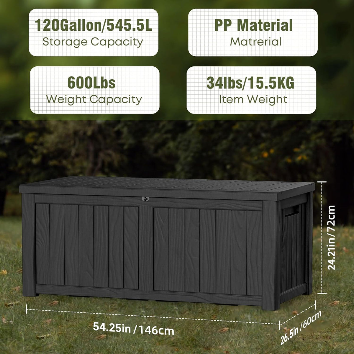 120 Gallon Outdoor Deck Box,Storage Lockable Waterproof Patio Furniture,Garden Tools,Cushions,Pool