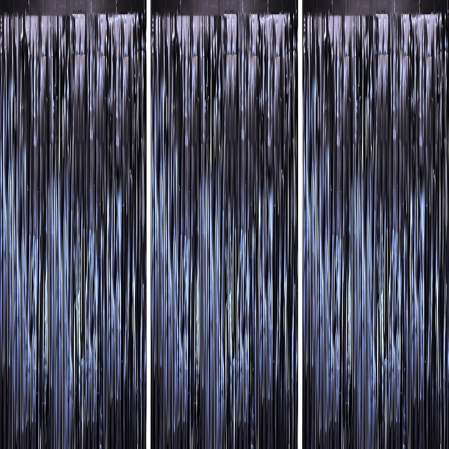 3 Pack 3.3 x 8.2 ft Matte Blue Foil Fringe Curtains, Dark Blue Tinsel Streamers Batman Party