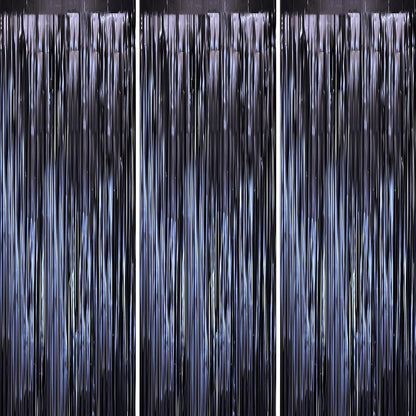 3 Pack 3.3 x 8.2 ft Matte Blue Foil Fringe Curtains, Dark Blue Tinsel Streamers Batman Party