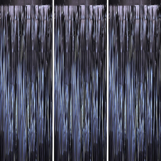 3 Pack 3.3 x 8.2 ft Matte Blue Foil Fringe Curtains, Dark Blue Tinsel Streamers Batman Party