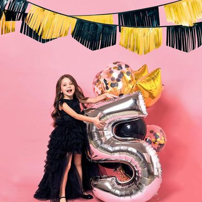Black and Gold Tassel Banner Double Sided Metallic Fabric Pennant Bunting Flag Garland for