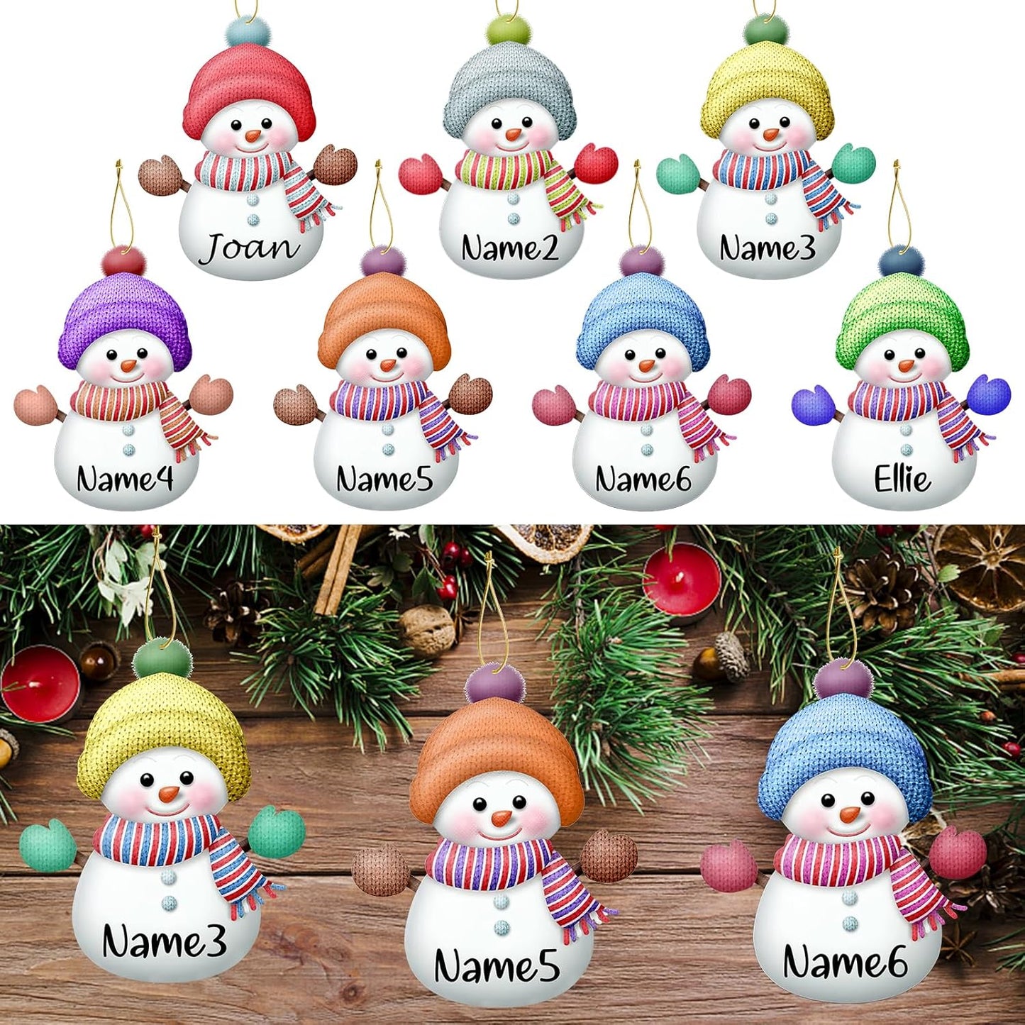 Personalized Christmas Ornaments with Names Snowman Custom Family Ornament Customized Xmas Tree