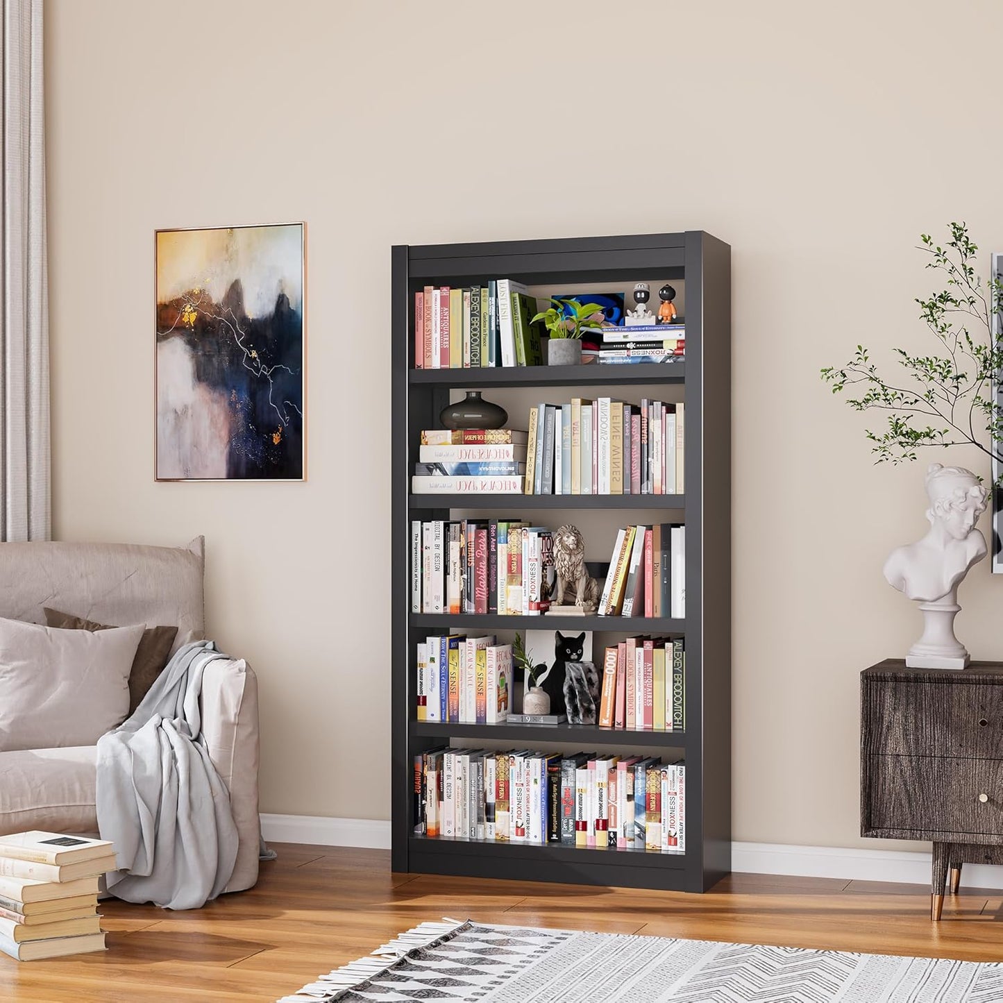 Bookshelf, 5-Tier Sturdy Bookcase, Adjustable Book Shelf, Large Capacity per Shelf, Modern Book