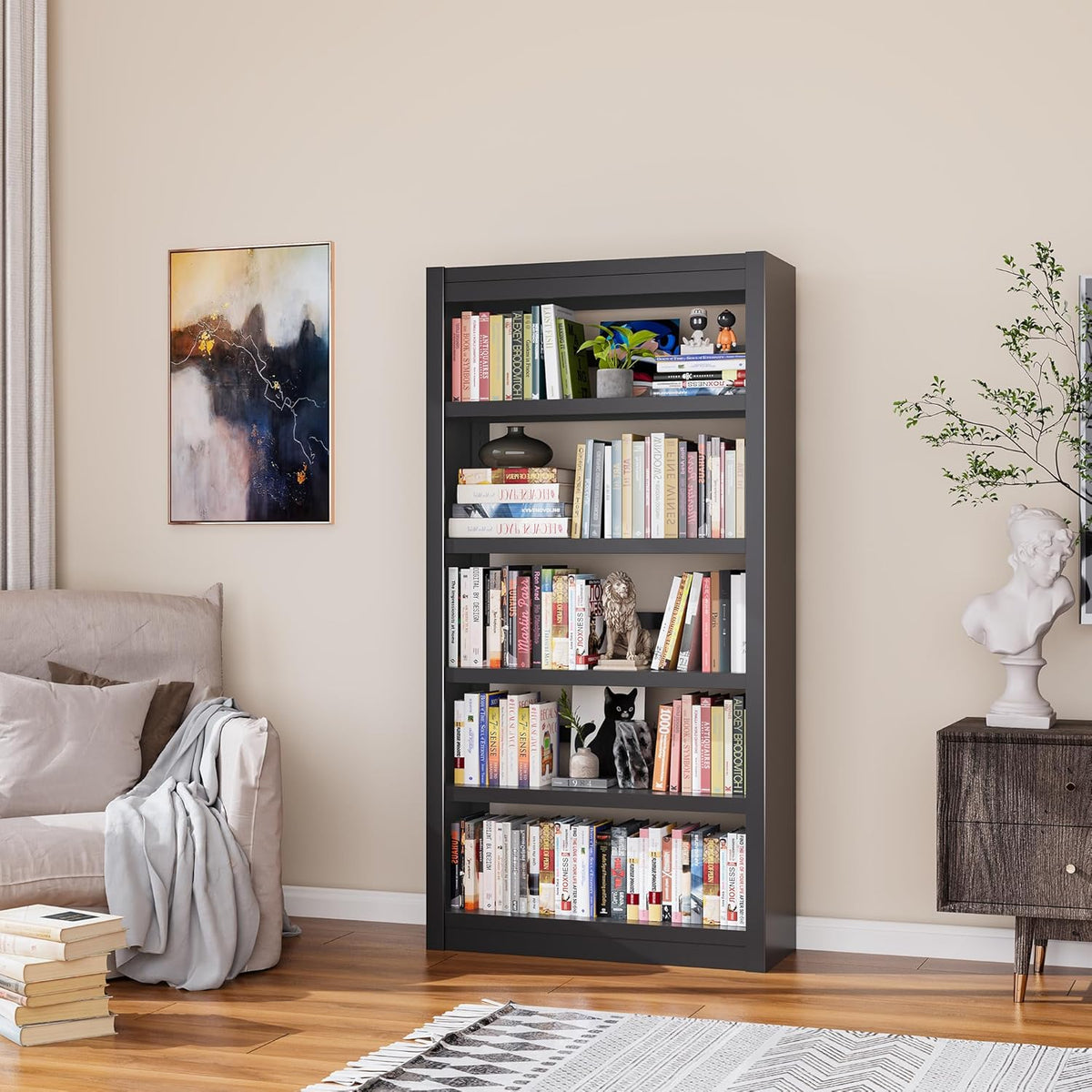 Bookshelf, 5-Tier Sturdy Bookcase, Adjustable Book Shelf, Large Capacity per Shelf, Modern Book