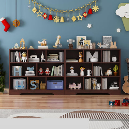 Book Shelf Set of 2, 8 Cubes Storage Organizer, 3-Tier Open Shelf Wooden Bookcase, Freestanding