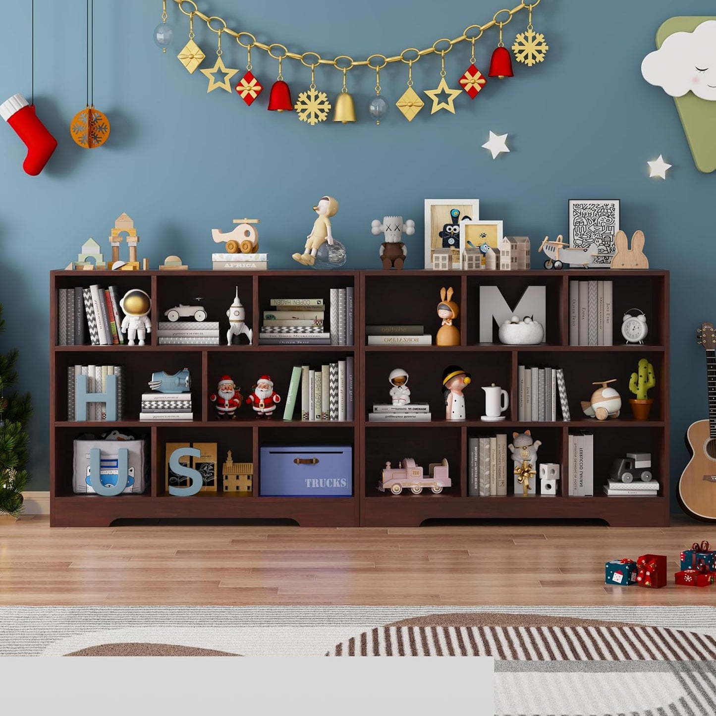 Book Shelf, 8 Cubes Storage Organizer, 3-Tier Open Shelf Wooden Bookcase, Freestanding Cherry