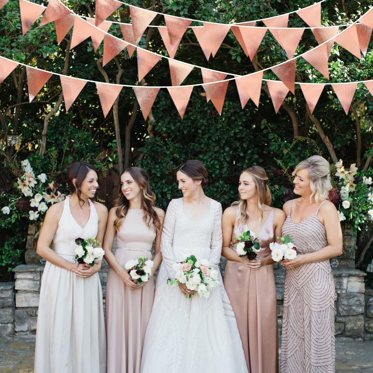 Rose Gold Party Decorations Metallic Fabric Triangle Pennant Banner Blush Pink Flag Bunting Garland