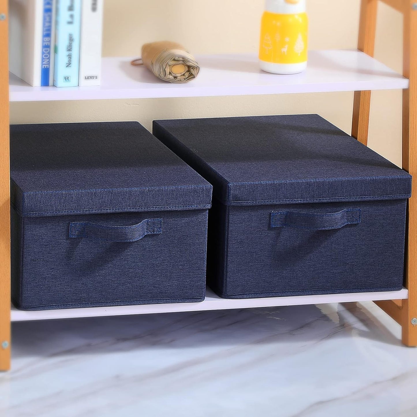 HOONEX Foldable Storage Bins with Lids, Pack of 2, Storage Boxes with 2 Carrying Handles and Heavy