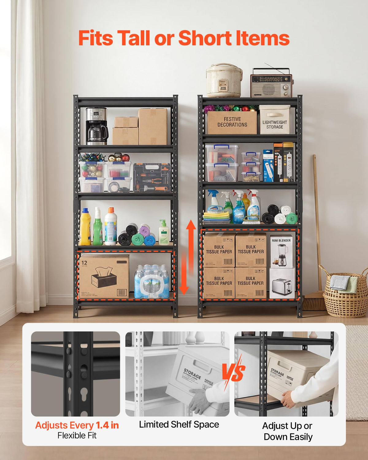 VEVOR Storage Shelves, 5-Tier Adjustable, 2000 lbs Capacity, Heavy Duty Garage Storage Shelving