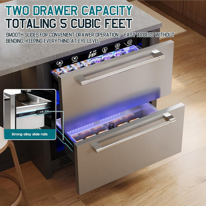 Albott 24 Inch Under Counter Drawer Fridge ??Stainless Steel Beverage Refrigerator with Dual