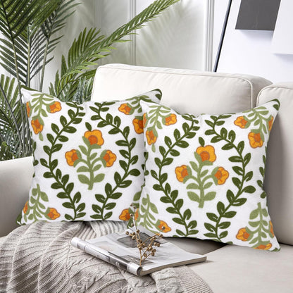 Alysheer Floral Embroidered Summer Decorative Throw Pillow Covers 18"x 18" Set of 2, Farmhouse