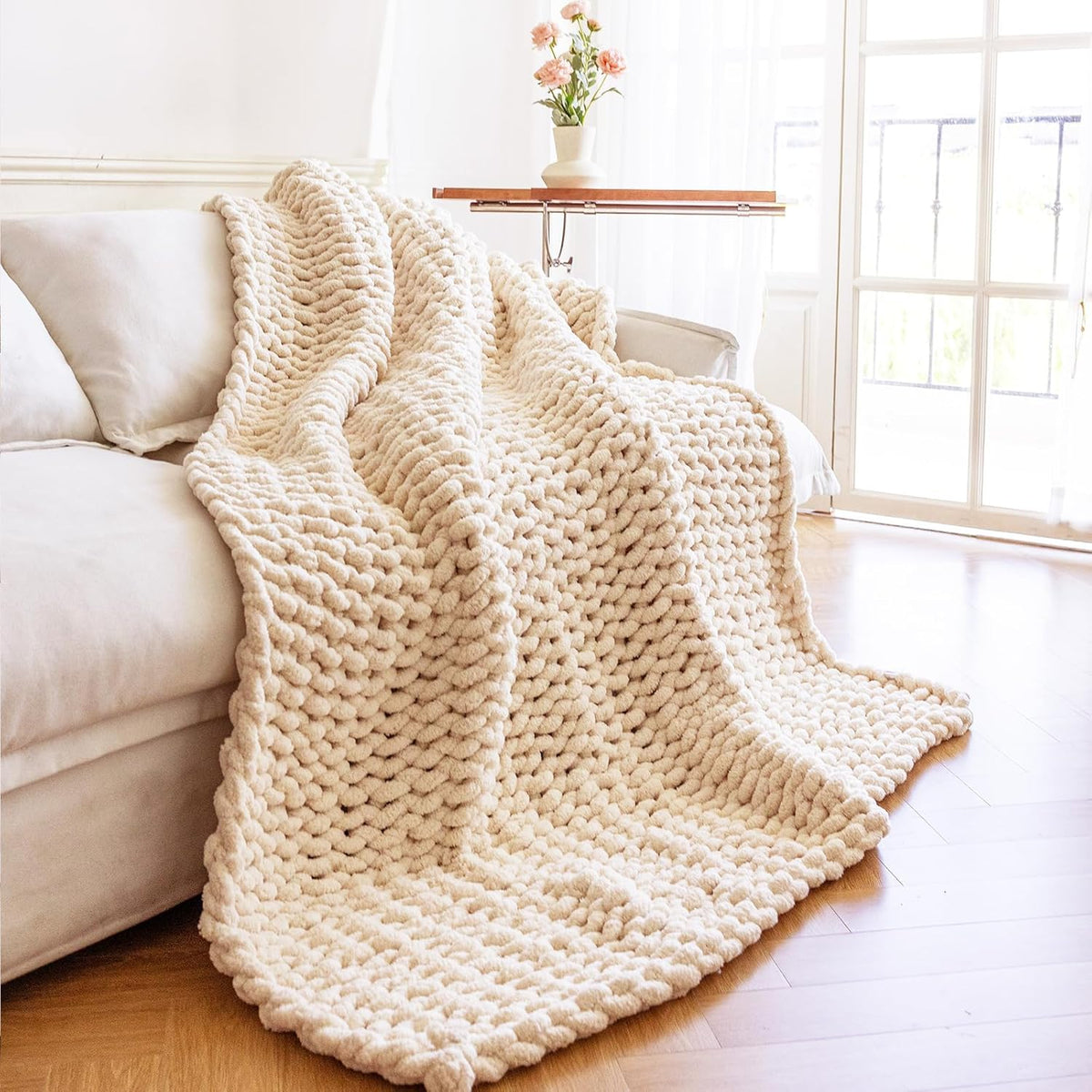 Chunky Knit Blanket - Luxury Soft Cozy Extra Large Size (80 * 90) Throw Blanket,100% Woven Blanket