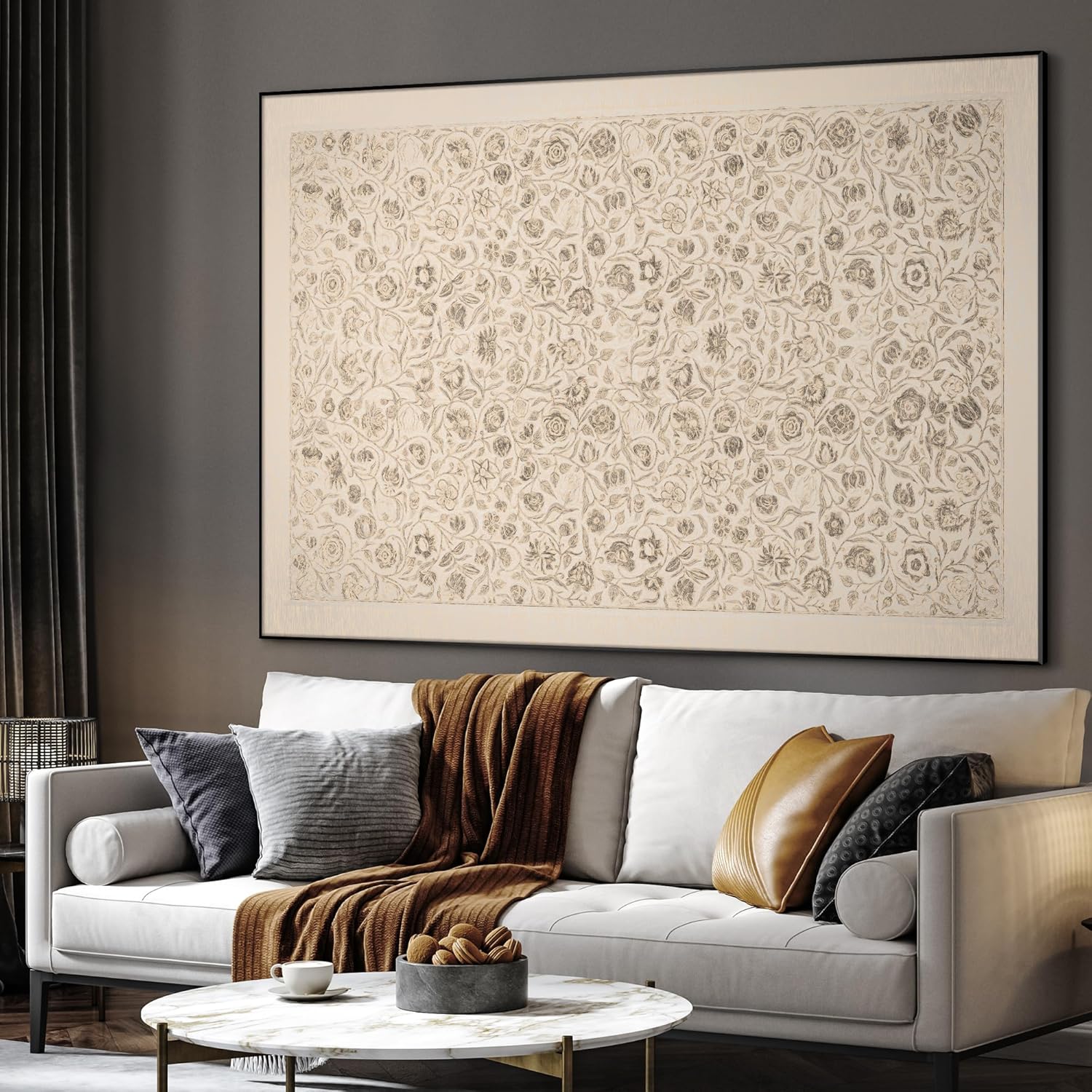 SIGNWIN 36"x46" Extra Large Framed Wall Art Vintage Botanical Sketch with Detailed Floral Pattern