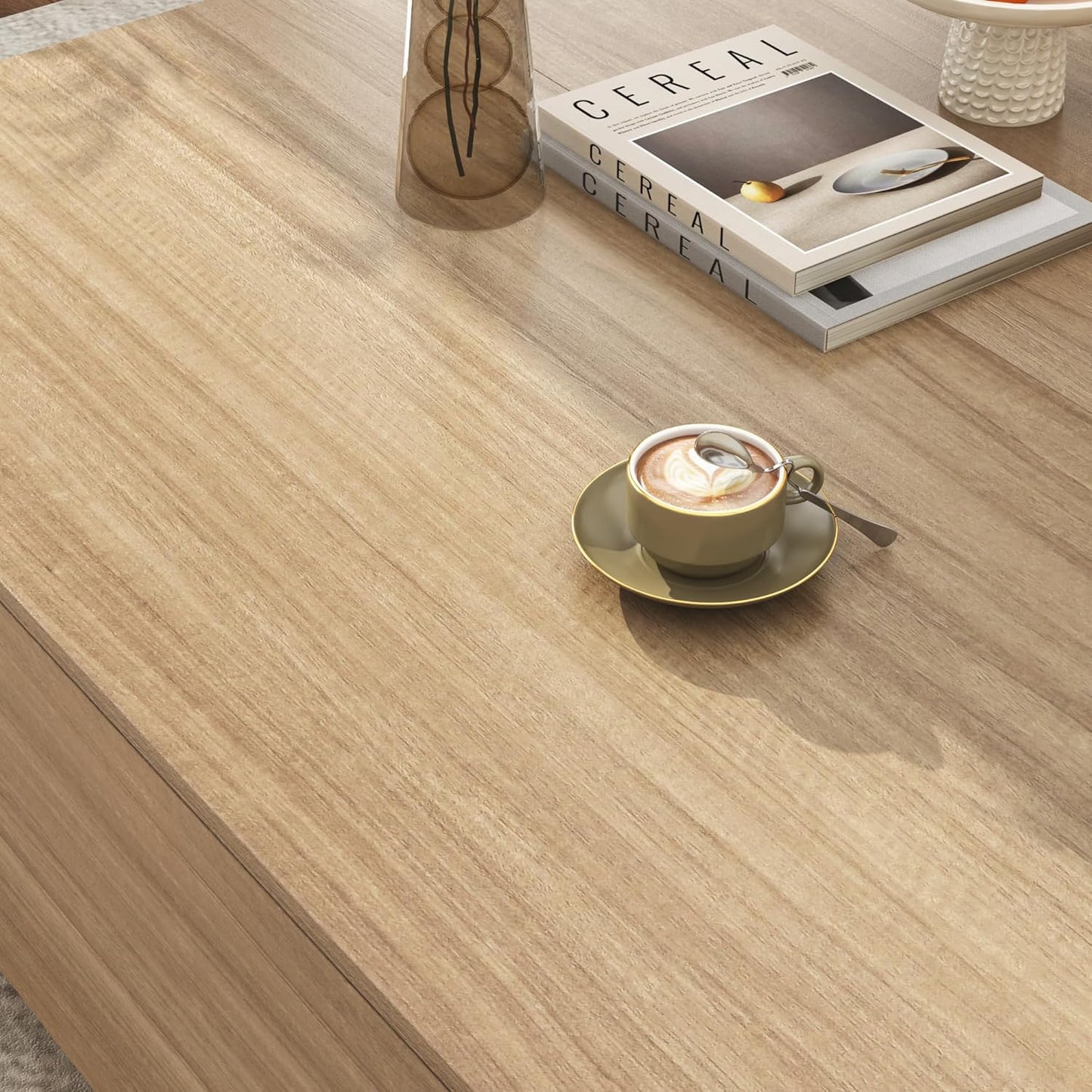 43” Square Coffee Table with Storage, 43" D x 43" W x 17" H Modern Large Square Center Table with 2