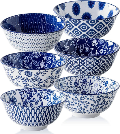 Ceramic Soup Bowls Set - 24 Oz Deep Cereal Bowl for Kitchen - 6 Inch Large Porcelain Dinner Bowl