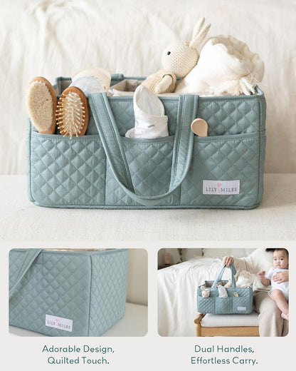 Lily Miles Baby Diaper Caddy Organizer, Quilted Nursery Storage Basket for Newborn Essentials and