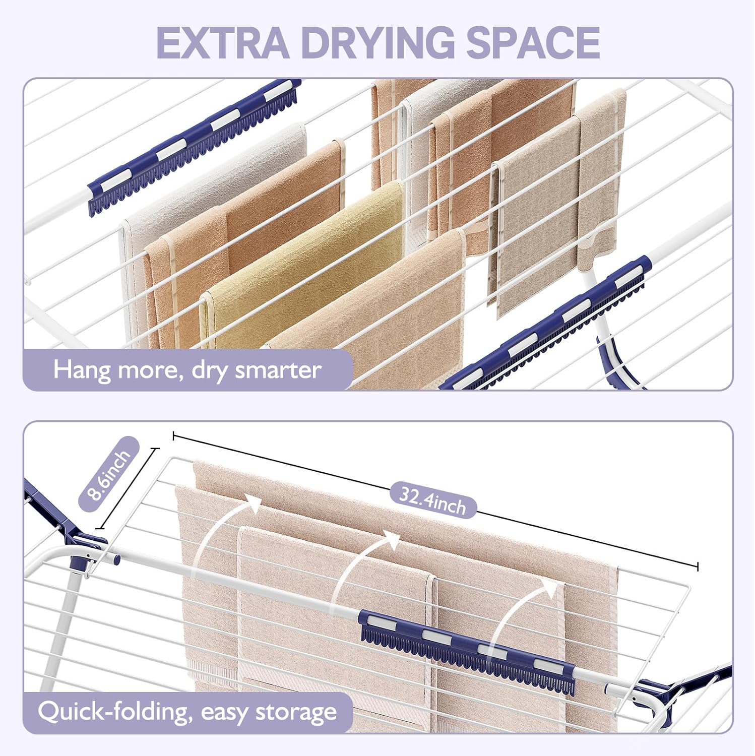 APEXCHASER Clothes Drying Rack Foldable, Drying Rack Clothing Large Space, Winged Laundry Rack with