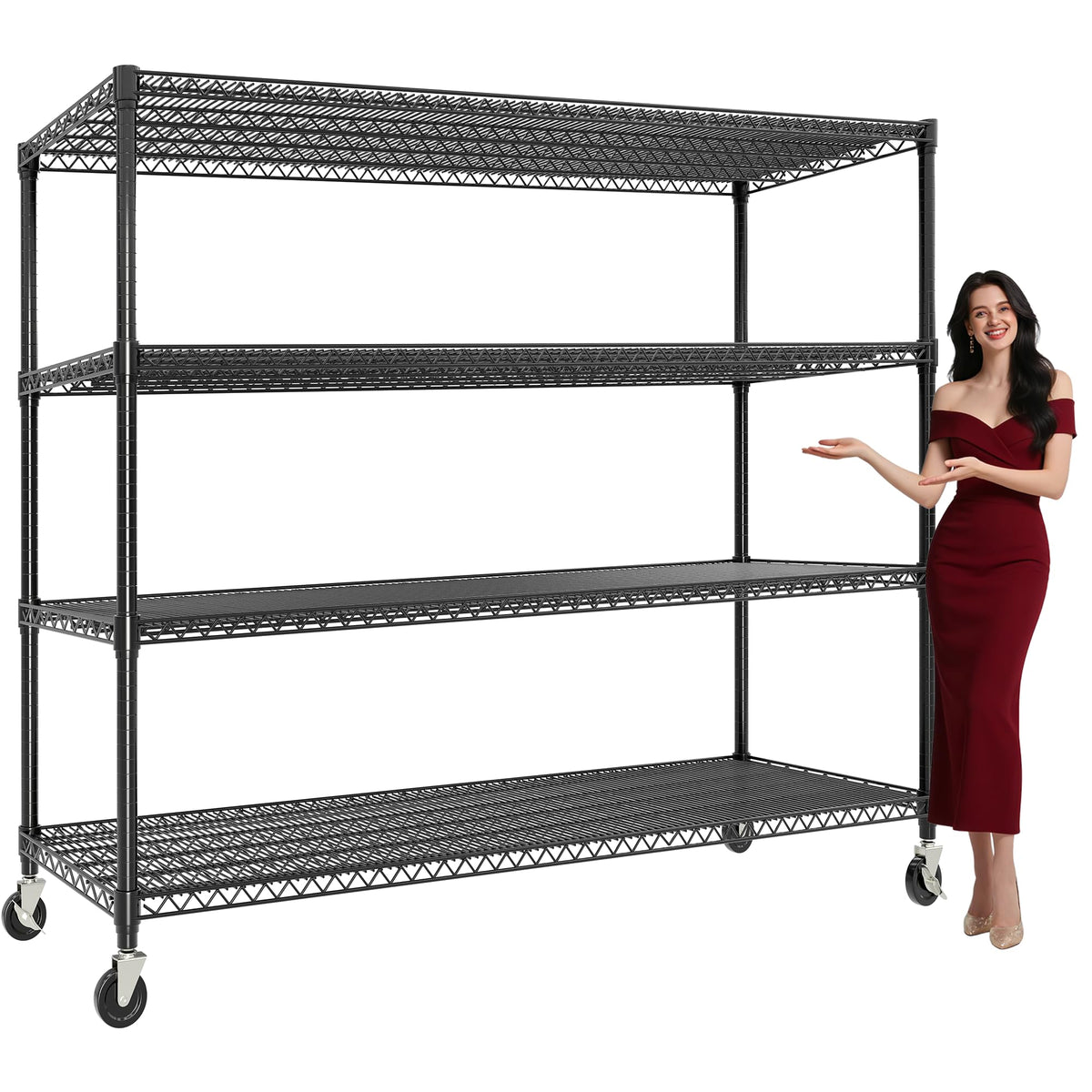 PeacefulHues 73.8" H Storage Shelves 4-Tiers Heavy Duty Shelving Unit with Wheels, 2640LBS Garage