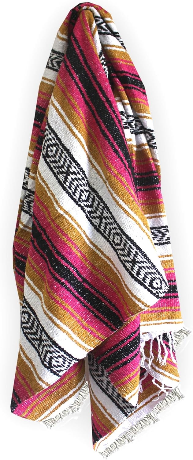 Del Mex Classic Mexican Blanket, Large Authentic Woven Falsa Throw (70"x50"), Artisan Southwest