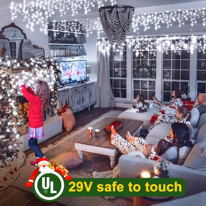 KNONEW 99FT 1216 LED Christmas Lights Outdoor Decorations 8 Modes White Curtain String Light with