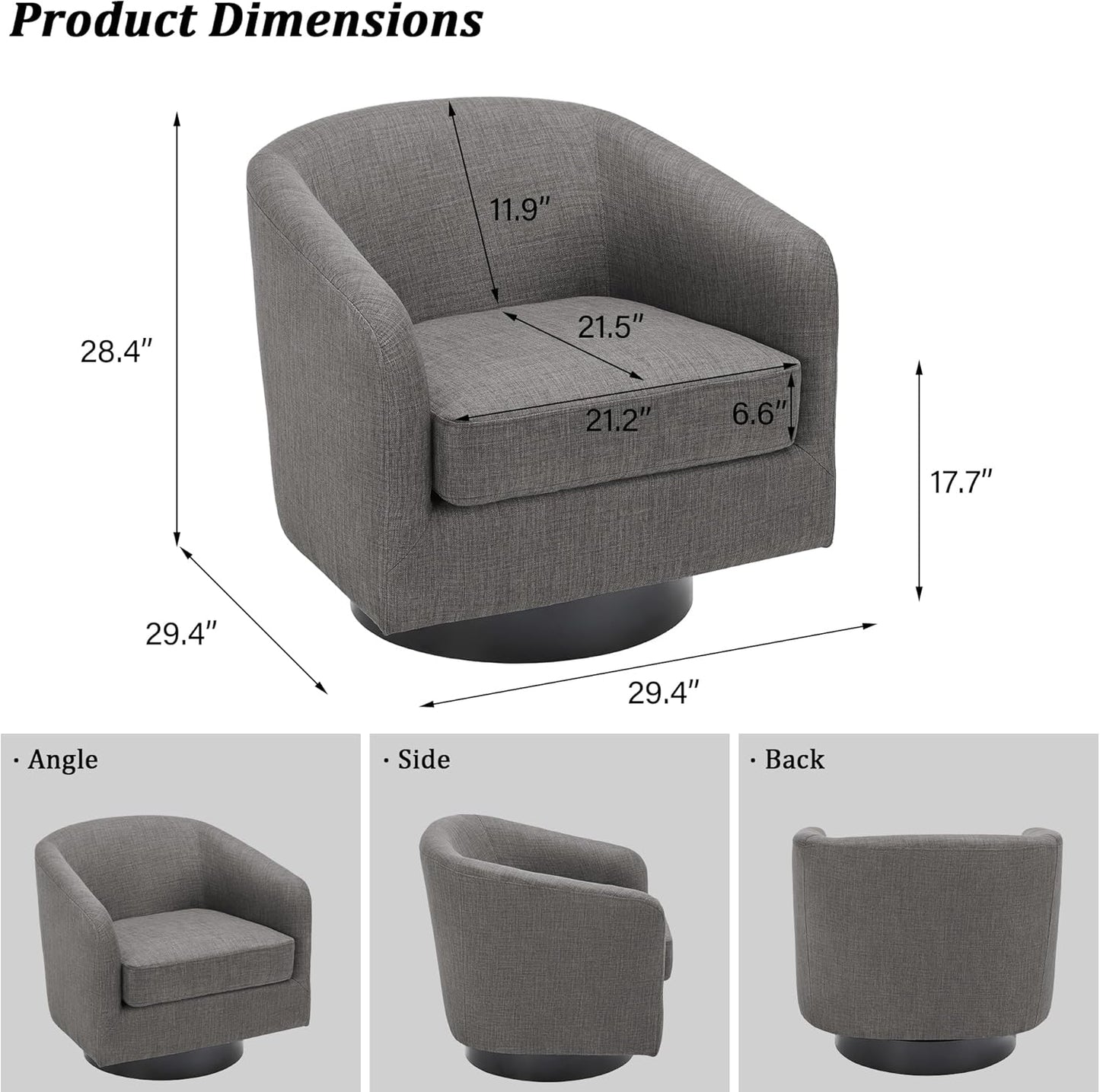 Swivel Barrel Accent Chair, Modern Round Linen Arm Chair for Living Room, Bedroom, Comfy Club