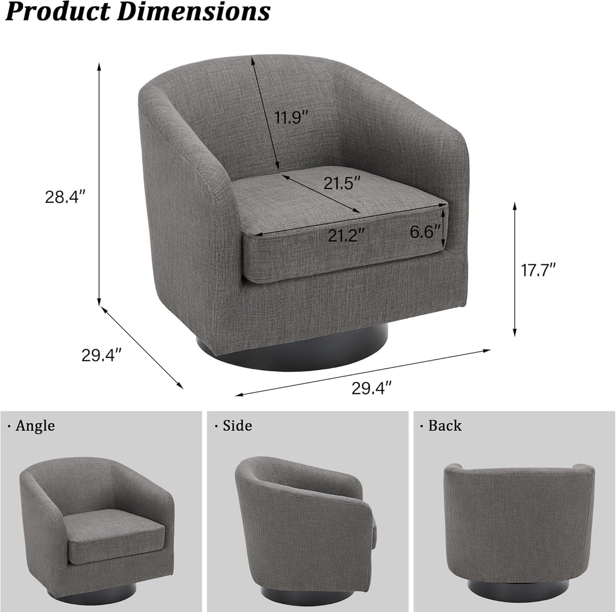 Swivel Barrel Accent Chair, Modern Round Linen Arm Chair for Living Room, Bedroom, Comfy Club